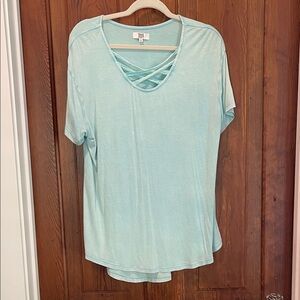Torrid Light Blue Crisscross Short Sleeve Top